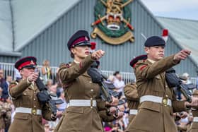5 August 2021......    Junior soldiers pass out of their British Army training and have tthe bi-annual Graduation Parade at Harrogate's Army Foundation College in front of their families for the first time since the pandemic.  Picture Tony Johnson