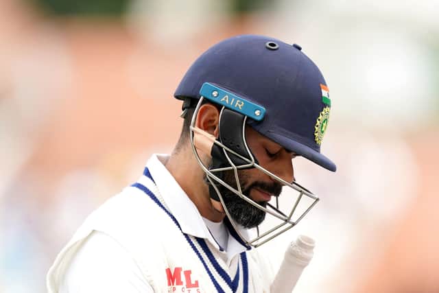 On his way: India's Virat Kohli walks off dejected after getting out on his first ball to James Anderson. Picture: Tim Goode/PA Wire.
