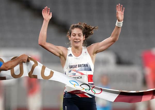 Done it: Great Britain's Kate French wins gold in the modern pentathlon.