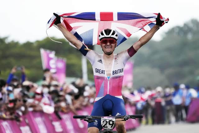 Yorkshire's Tom Pidcock after winning the gold medal in the cross country mountain biking (Picture: PA)