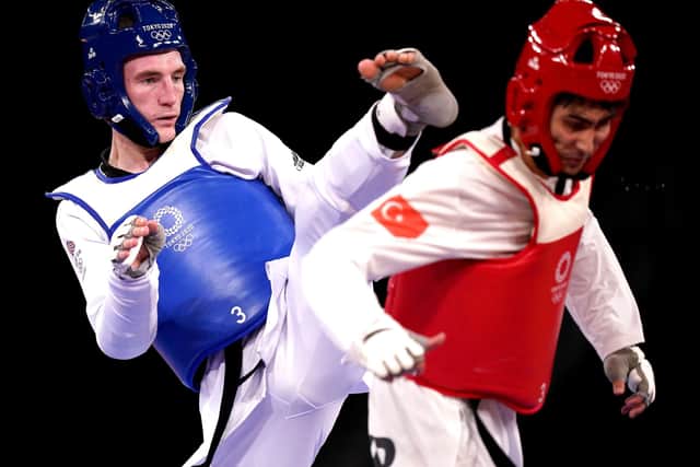 Doncaster's Bradly Sinden in action against Turkey's Hakan Recber during the Men's 68kg quarterfinal match. SInden would go on to win silver (Picture: Mike Egerton/PA Wire)
