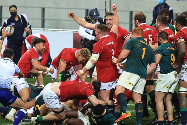 EARLY HOPE: British and Irish Lions players celebrate their side's first try scored by Ken Owens. Picture: Getty Images.