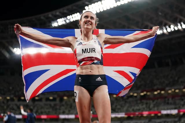 Great Britain's Laura Muir celebrates after winning the silver medal in the Women's 1,500m Final (Picture: Martin Rickett/PA)
