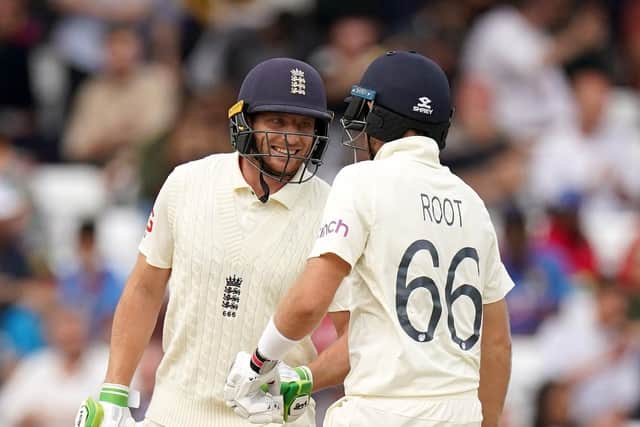 England's Jos Buttler (left) and Joe Root during day four of Cinch First Test match at Trent Bridge (Picture: PA)