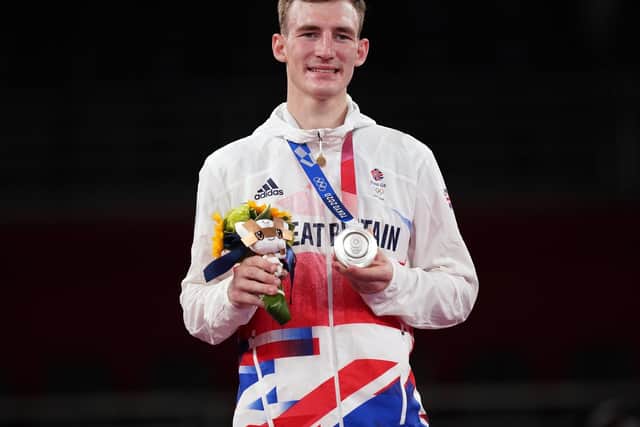 Bradly Sinden with his silver medal in Tokyo. Picture: PA