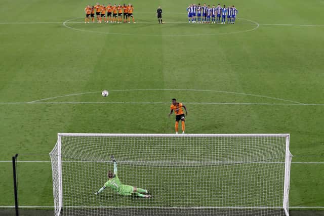 Hull City's Di'Shon Bernard misses his penalty kick. Pictures: PA