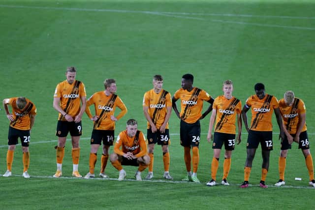 Hull City players during the penalty shoot out.