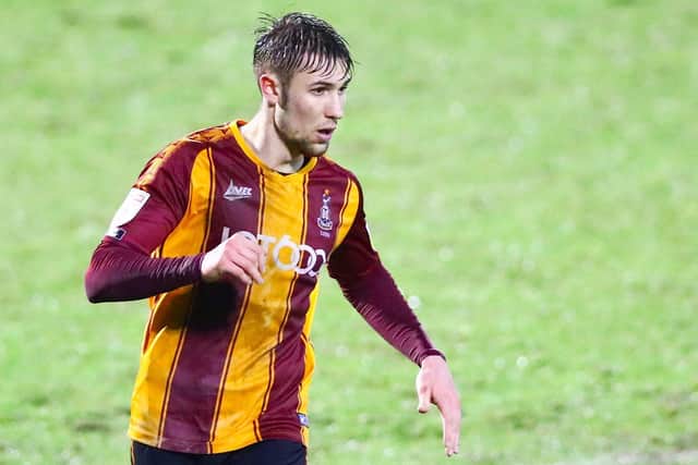Stepping up: Young Bradford City defender Finn Cousin-Dawson is set to feature at Nottingham Forest tonight. (Photo by Jacques Feeney/Getty Images)