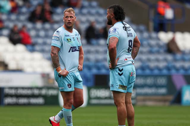 Wakefield Trinity's Joe Westerman and David Fifita after defeat against Huddersfield Giants on Sunday. (PAUL CURRIE/SWPIX)