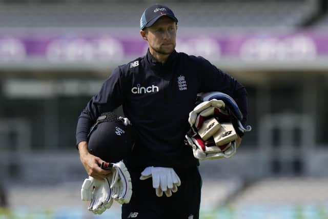 England's Joe Root walks to the nets during a practice session ahead of the 2nd cricket test between England and India at Lord's. (AP Photo/Alastair Grant)
