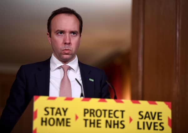 Former Health Secretary Matt Hancock with the Government's headline message of protecting the NHS.