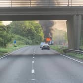 A crane has caught fire on the A64 (photo: @MCharlton83 / Twitter).