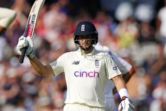 England's Joe Root celebrates his 150 during day three of the cinch Second Test match at Lord's (Picture: PA)