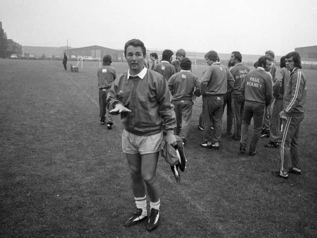 An unholy matrimony: Brian Clough takes a training session with Leeds United’s players (Picture: YPN)