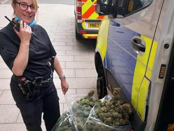 Sheffield North West neighbourhood officers with drugs seized in recent actions in Hillsborough