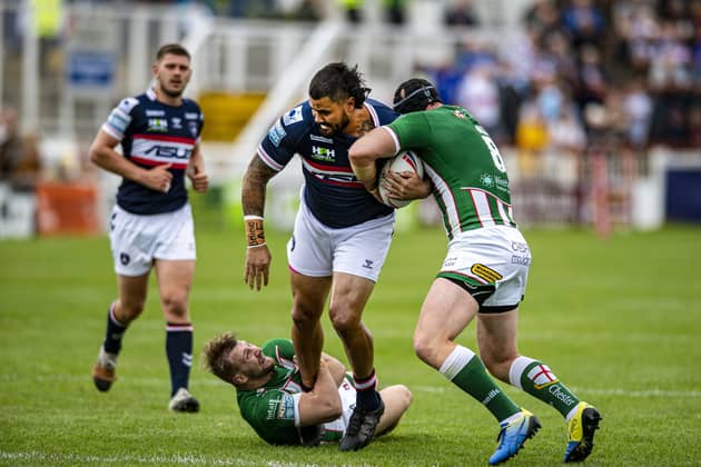 Wakefield Trinity's David Fifita causes problems for the Wolves defense. (
Picture: Tony Johnson)
