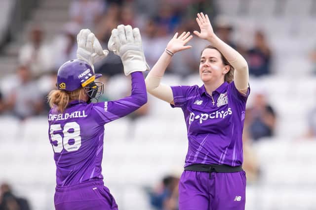 Northern Superchargers' Katie Levick celebrates one of the five wickets she has taken in The Hundred (Picture: SWPix.com)