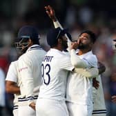 Quiet: India's Mohammed Siraj (centre) celebrates taking the wicket of England's Jos Buttler during his side's victory at Lord's. Picture: Zac Goodwin/PA Wire.