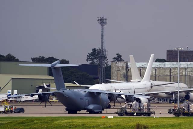 Planes at RAF Brize Norton in Oxfordshire. British troops are racing against the clock to get remaining UK nationals and their local allies out of Afghanistan following the dramatic fall of the country's Western-backed government to the Taliban.