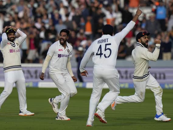 India celebrated a famous victory in a thrilling Test match against England at Lord's on Monday. (AP Photo/Alastair Grant)