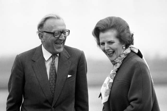 This was Lord Carrington with Margaret Thatcher in March 1982 just days before the Argentine invasion of the Falklands led to his resignation as Foreign Secretary.