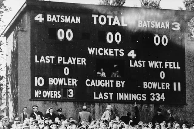 ARE YOU SURE? The Headingley scoreboard again reflects Fred Trueman's prowess as a bowler, this time during his debut Test match against India in 1952.