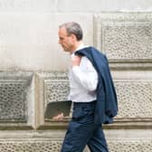 Foreign Secratary Dominic Raab arrives at the Foreign Office in Westminster, London, as he faces mounting pressure to resign after it emerged a phone call requested by his officials to help interpreters flee Afghanistan was not made.
