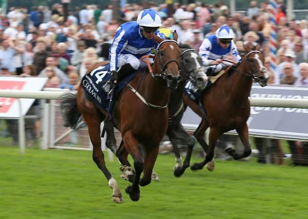 Tim Easterby's Winter Power surges clear under Silvestre de Sousa to win the Coolmore Wootton Bassett Nunthorpe Stakes on day three of the Ebor Festival.