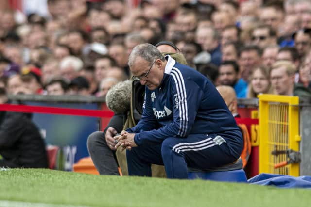Quiet reflection: Leeds coach 
Marcelo Bielsa at Old Trafford. Picture: Tony Johnson