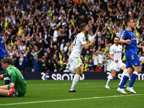 Leeds United midfielder Mateusz Klich finds the net in the 2-2 draw with Everton. Picture: Jonathan Gawthorpe.