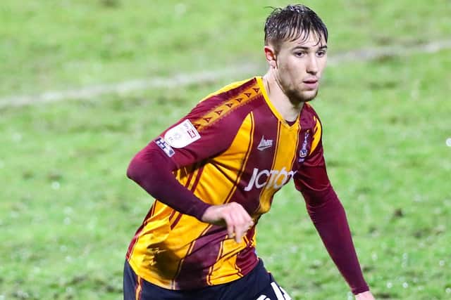Finn Cousin-Dawson of Bradford City. (Photo by Jacques Feeney/Getty Images)