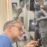 Development of the Kevin Sinfield and Rob Burrow statue concept with sculptor Steve Winterburn.