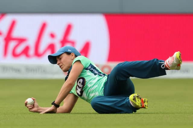 Oval Invincibles' Marizanne Kapp catches out Southern Brave's Anya Shrubsole during the Women's Final of The Hundred at Lord's. Picture: Steven Paston/PA
