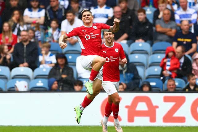 NOT ENOUGH: Dominik Frieser celebrates scoring Barnsley’s first goal against hosts’ QPR at Loftus Road. Picture: Jacques Feeney/Getty Images
