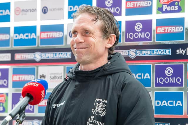 Brett Hodgson celebrated a derby victory for the first time as Hull FC coach in front of fans. Picture: Allan McKenzie/SWpix.com.