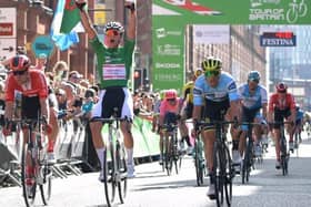 Mathieu Van Der Poel celebrates winning stage eight of the Tour of Britain in 2019