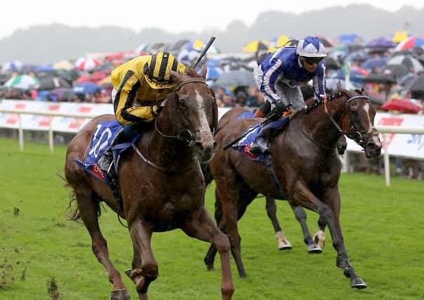 Quickthorn and Jason Hart (right) were narrowly denied by Sonnyboyliston in a pulsating finish to the Sky Bet Ebor at York on Saturday.