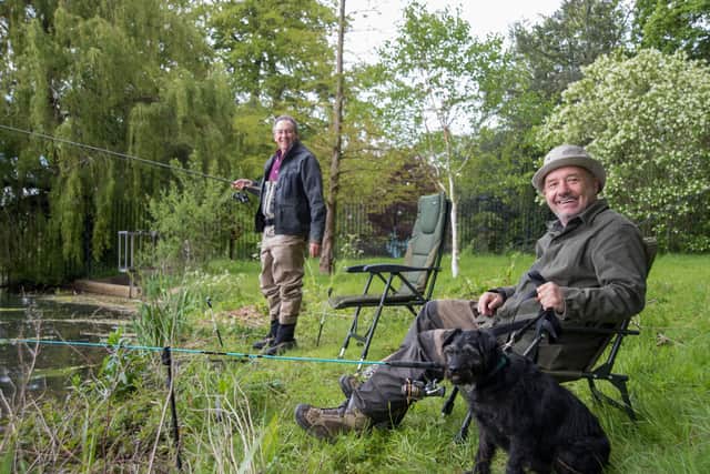 Paul Whitehouse and  Bob Mortimer fishing at  Burghley House, Stamford Picture : PA Photo/BBC/Owl Power/Marianne Wie.