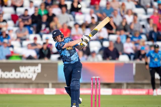 Yorkshire Vikings' Tom Kohler-Cadmore hits out against Sussex Sharks Picture by Allan McKenzie/SWpix.com