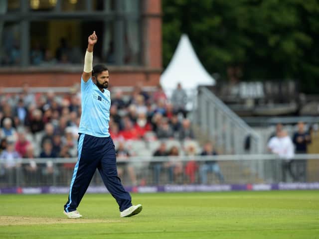 Azeem Rafiq celebrates taking a wicket for Yorkshire in 2017. Picture: Bruce Rollinson