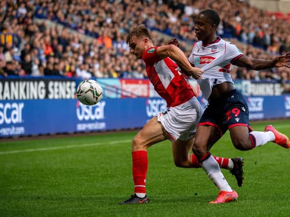 Barnsley's George Miller pictured in action in the recent Carabao Cup tie at Bolton. Picture: Bruce Rollinson.