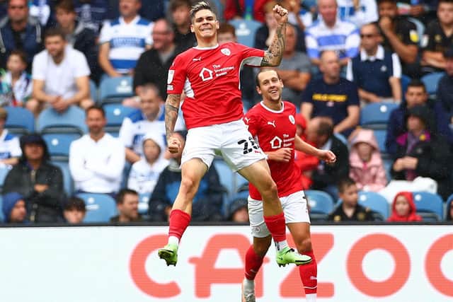 OPENING SALVO: Dominik Frieser of Barnsley celebrates after scoring his side's opening goal at Queens Park Rangers last weekend. Picture: Jacques Feeney/Getty Images.