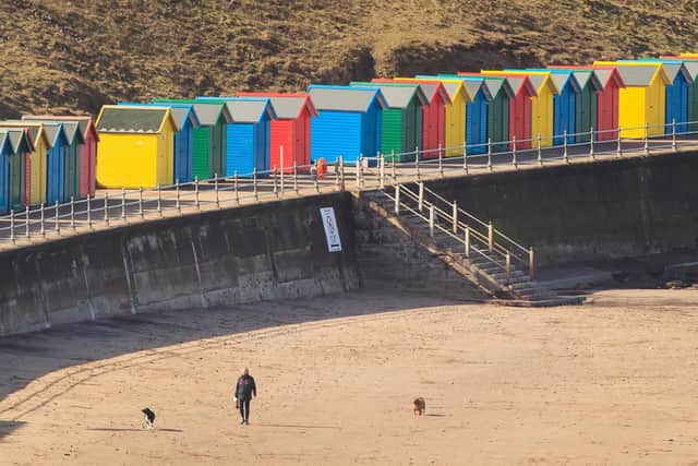 A person on Whitby Beach in Yorkshire, pictured March 2021 (PA/Danny Lawson)