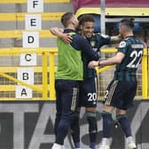 HAPPY PLACE TURF MOOR: Rodrigo celebrates a goal during Leeds United's last visit to Burnley. Picture: Darren Staples / Sportimage
