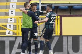 HAPPY PLACE TURF MOOR: Rodrigo celebrates a goal during Leeds United's last visit to Burnley. Picture: Darren Staples / Sportimage