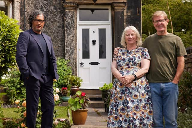 Dr David Olusoga with the house's current owners, Jackie and Pete