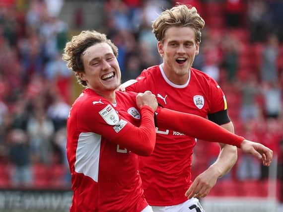 Callum Styles celebrates his opener for Barnsley against Birmingham City at Oakwell. Picture: PA WIRE.
