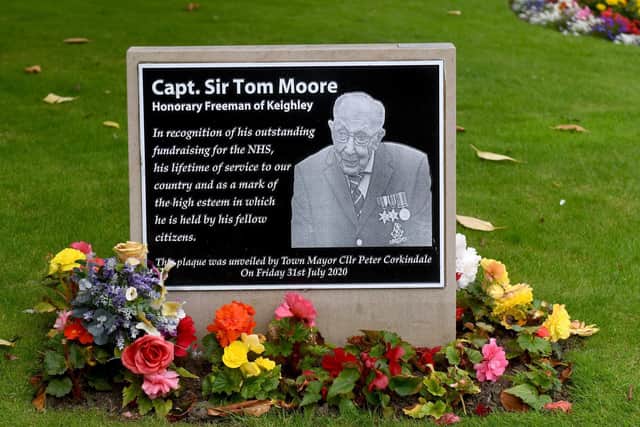 A memorial to the late NHS fundraiser Captain Sir Tom Moore who was born in Keighley. (Simon Hulme).