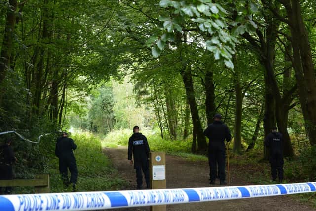 North Yorkshire Police officers conducting a search of Sand Hutton Gravel Pits