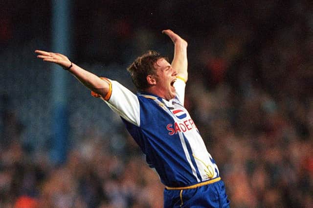 Ritchie Humphreys celebrates his audacious chip against Leicester City in August 1996 (Picture: Ross Parry)